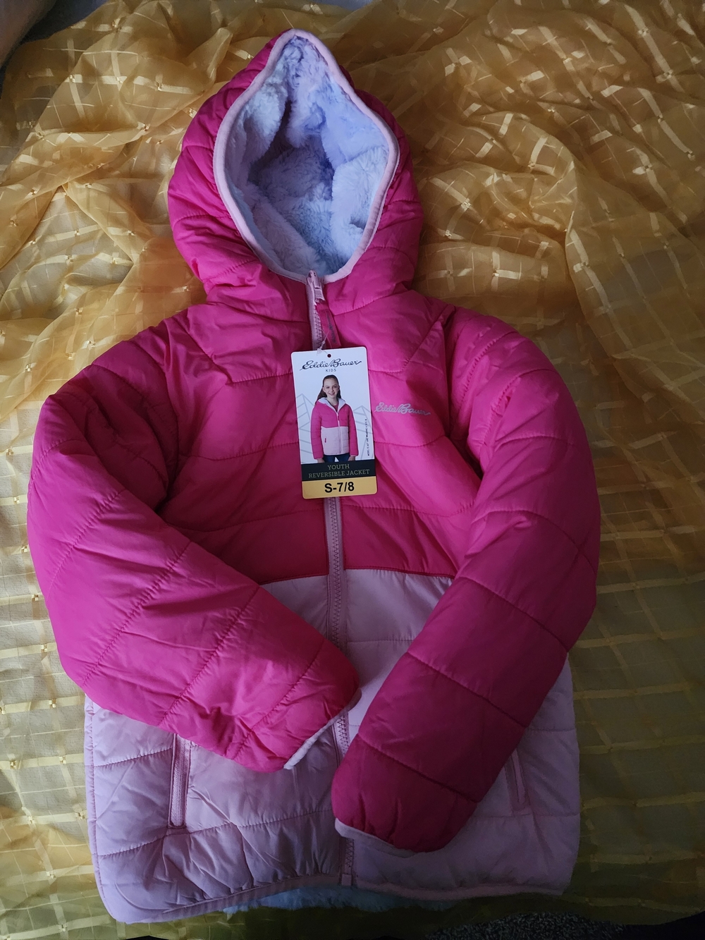 Eddie Bauer Pink Two-Tone Hooded Puffer Jacket